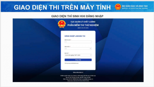 Giao diện bài thi tốt nghiệp THPT trên máy tính